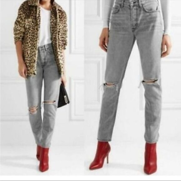 GRLFRND Karolina Lead Gray high rise distressed Ankle Denim Jeans 28 - Picture 1 of 9